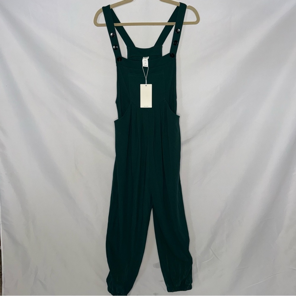 Halara Waffle Knit Adjustable Strap Jogger Overalls Hunter Green Size S NWT